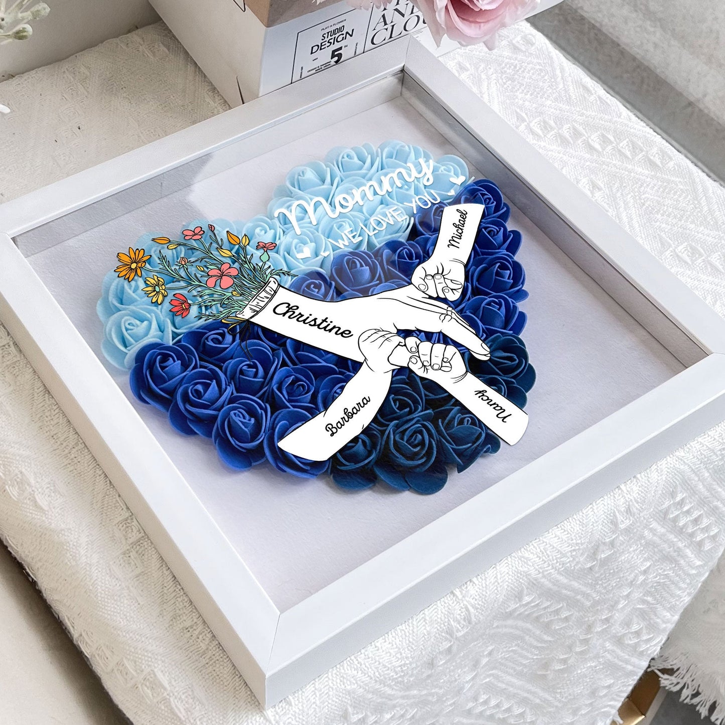 we love you mommy hand holding - flower shadow box gift for mum