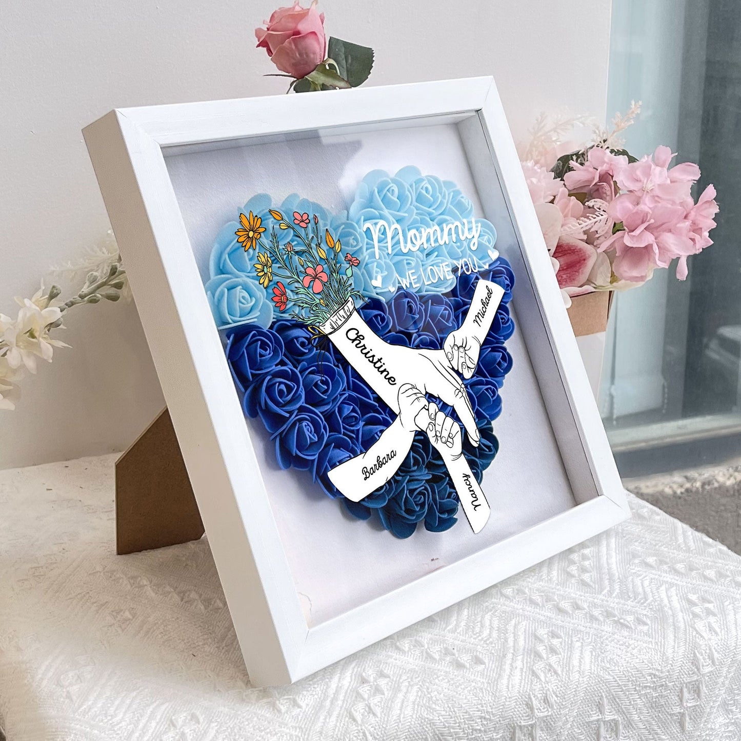 we love you mommy hand holding - flower shadow box gift for mum