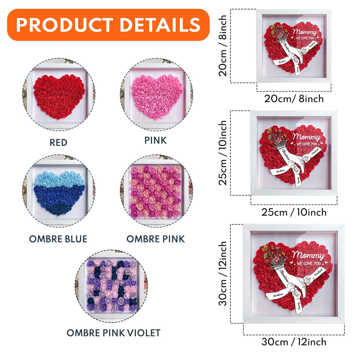 we love you mommy hand holding - flower shadow box gift for mum