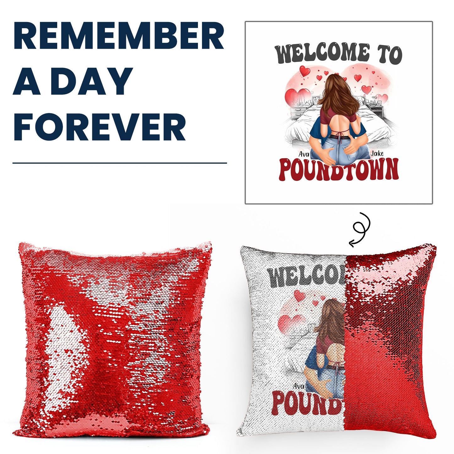 welcome to poundtown - sequin pillow gift for couples