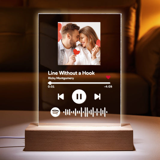 Custom Scannable Code Acrylic Music Song Plaque Night Light for Bedroom, Living Room, Romantic Gift with USB Base and LED Lighting