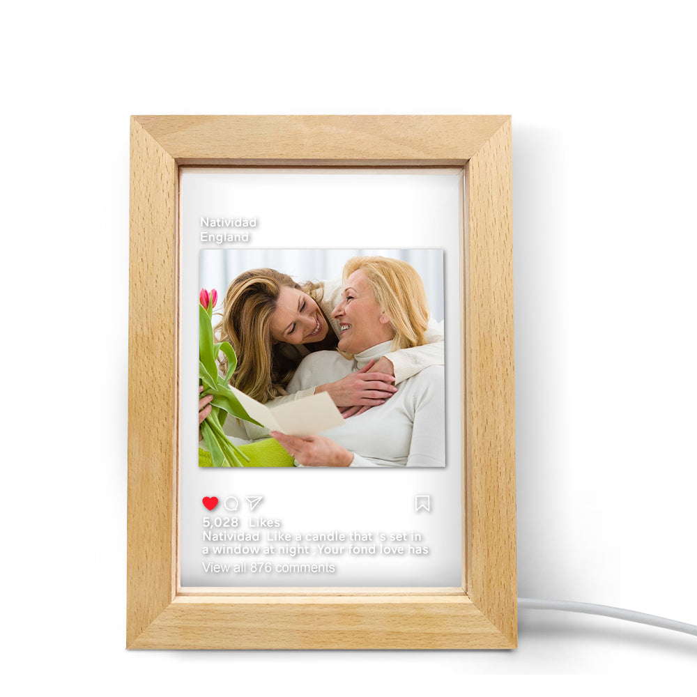 personalized instagram led night lamp picture frame night light for home decor and gifts, acrylic and wood design with warm led lighting