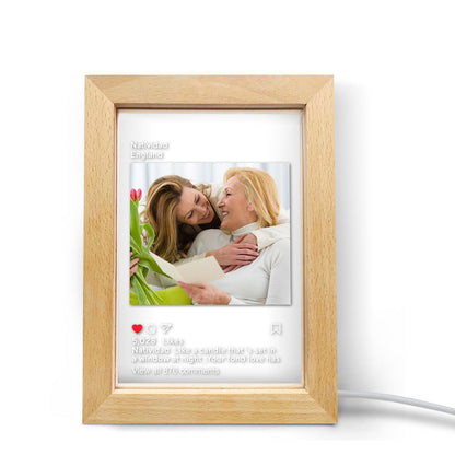 Personalized Instagram Led Night Lamp Picture Frame Night Light for Home Decor and Gifts, Acrylic and Wood Design with Warm LED Lighting