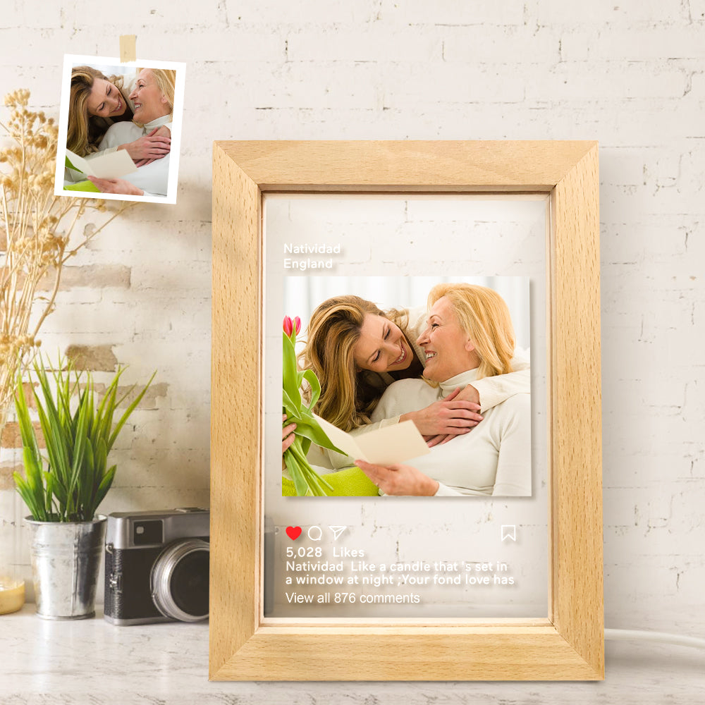 personalized instagram led night lamp picture frame night light for home decor and gifts, acrylic and wood design with warm led lighting