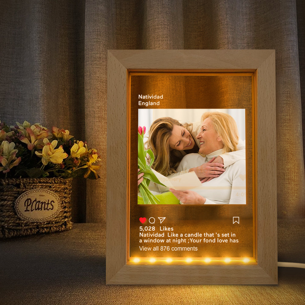 personalized instagram led night lamp picture frame night light for home decor and gifts, acrylic and wood design with warm led lighting