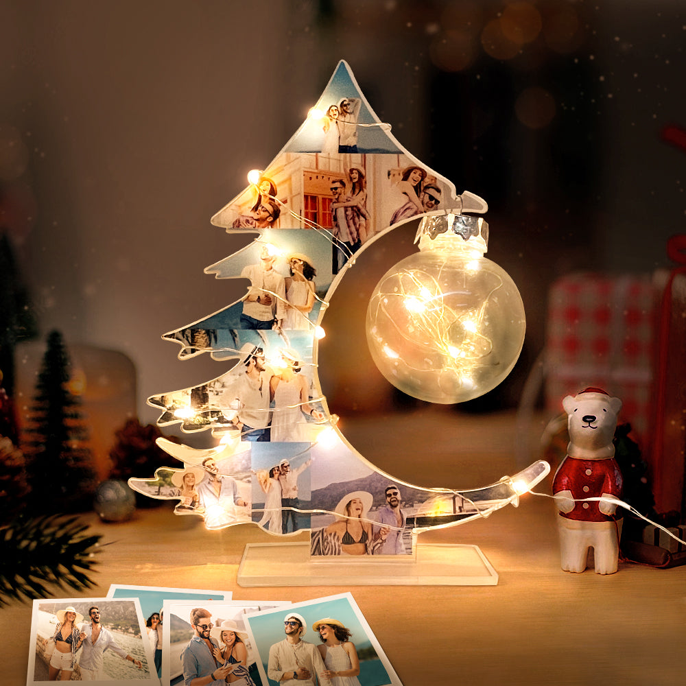 custom photo night light personalized christmas tree lamp home decor gift for kids and adults, unique led decorative collage light for birthdays, anniversaries and christmas