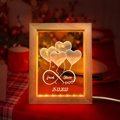 Custom Infinity Night Light Personalized Name 3D Heart Wooden Frame Lamp for Kids, Girls, and Boys - Acrylic LED Nightlight with Warm Glow