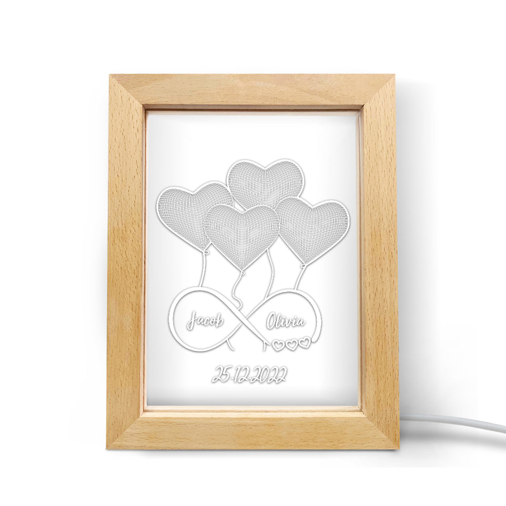 custom infinity night light personalized name 3d heart wooden frame lamp for kids, girls, and boys - acrylic led nightlight with warm glow