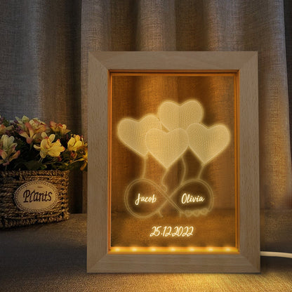Custom Infinity Night Light Personalized Name 3D Heart Wooden Frame Lamp for Kids, Girls, and Boys - Acrylic LED Nightlight with Warm Glow