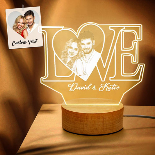 Personalized LOVE 3D Acrylic Night Light with Text & Photo for Home Decor, Kids Room, Living Room, Unique Gift Idea