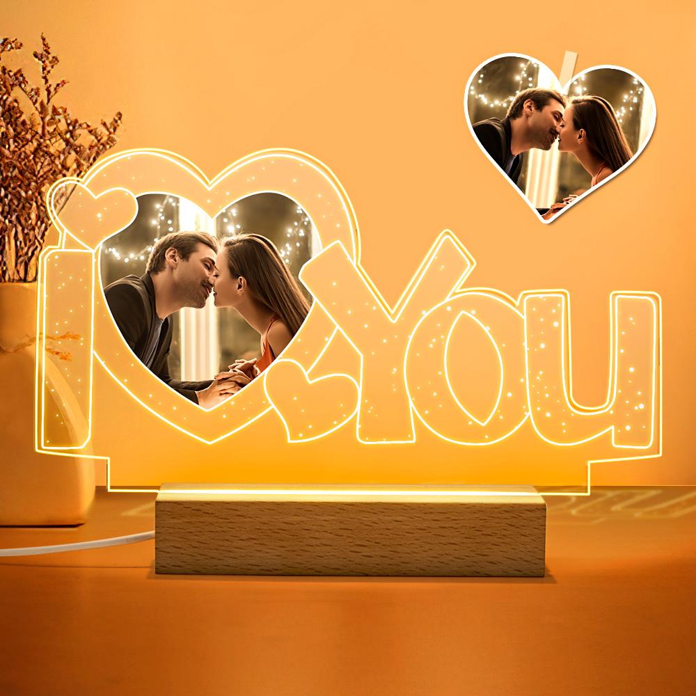 custom acrylic lamp personalized i love you photo night light for home decor, kids, adults, led base, unique gift for family and friends, room decoration