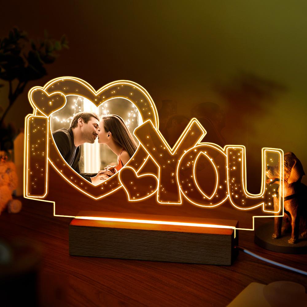 custom acrylic lamp personalized i love you photo night light for home decor, kids, adults, led base, unique gift for family and friends, room decoration