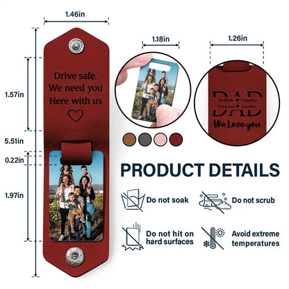 Custom Photo Leather Keychain - I Love You Dad, Drive Safe - Meaningful Gift for Father, Grandpa, Husband - Vintage Cowhide, Hypoallergenic, Portable Keepsake