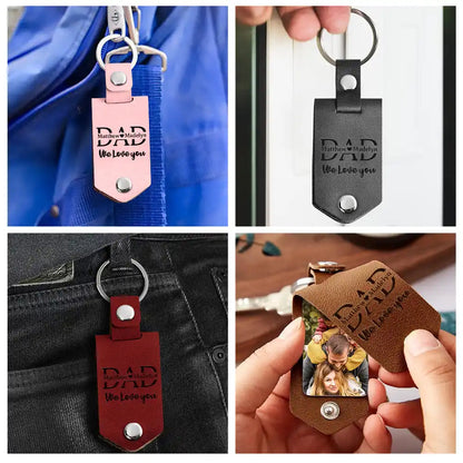Custom Photo Leather Keychain - I Love You Dad, Drive Safe - Meaningful Gift for Father, Grandpa, Husband - Vintage Cowhide, Hypoallergenic, Portable Keepsake