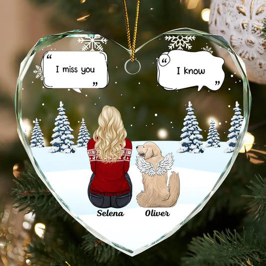 I Miss You Memorial Dog Cat - Heart Shaped Glass Ornament for Pet Lovers, Ideal Tribute for Home Decor, Christmas, Memorials, and Sympathy Gifts