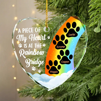 A Piece Of My Heart Is At The Rainbow Bridge Memorial Dog Cat Glass Ornament - Heart Shaped Tribute For Pet Lovers, Dog Moms, Cat Dads, Bereavement Keepsake