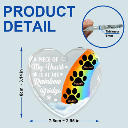 A Piece Of My Heart Is At The Rainbow Bridge Memorial Dog Cat Glass Ornament - Heart Shaped Tribute For Pet Lovers, Dog Moms, Cat Dads, Bereavement Keepsake