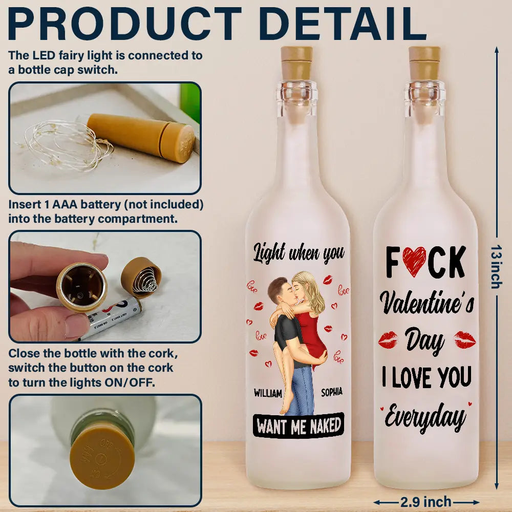 kissing couple i love you everyday always be by your side - bottle light with led fairy lights for home decor and romantic gifts