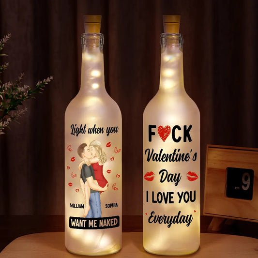 Kissing Couple I Love You Everyday Always Be By Your Side - Bottle Light with LED Fairy Lights for Home Decor and Romantic Gifts