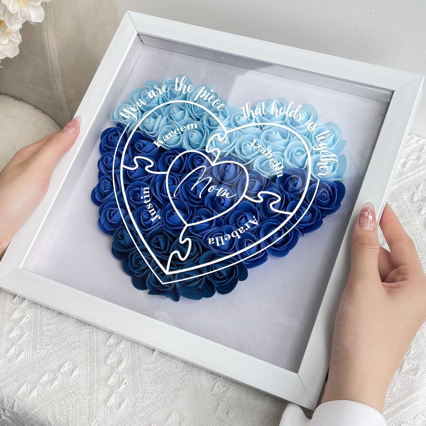 you are the piece that hold us together - flower shadow box for mum, eco-friendly display keepsake, perfect gift for mother's day, birthdays, and anniversaries