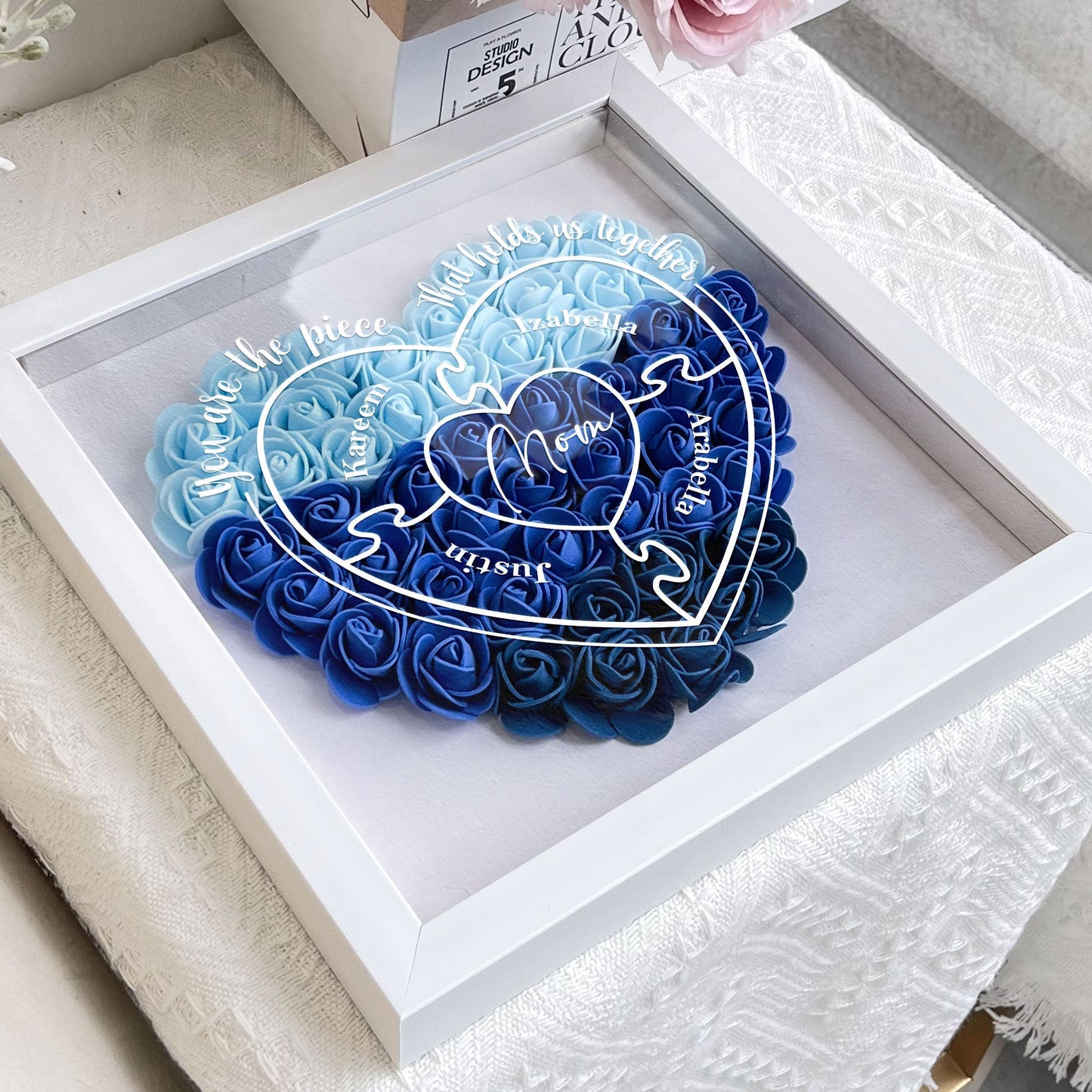 you are the piece that hold us together - flower shadow box for mum, eco-friendly display keepsake, perfect gift for mother's day, birthdays, and anniversaries