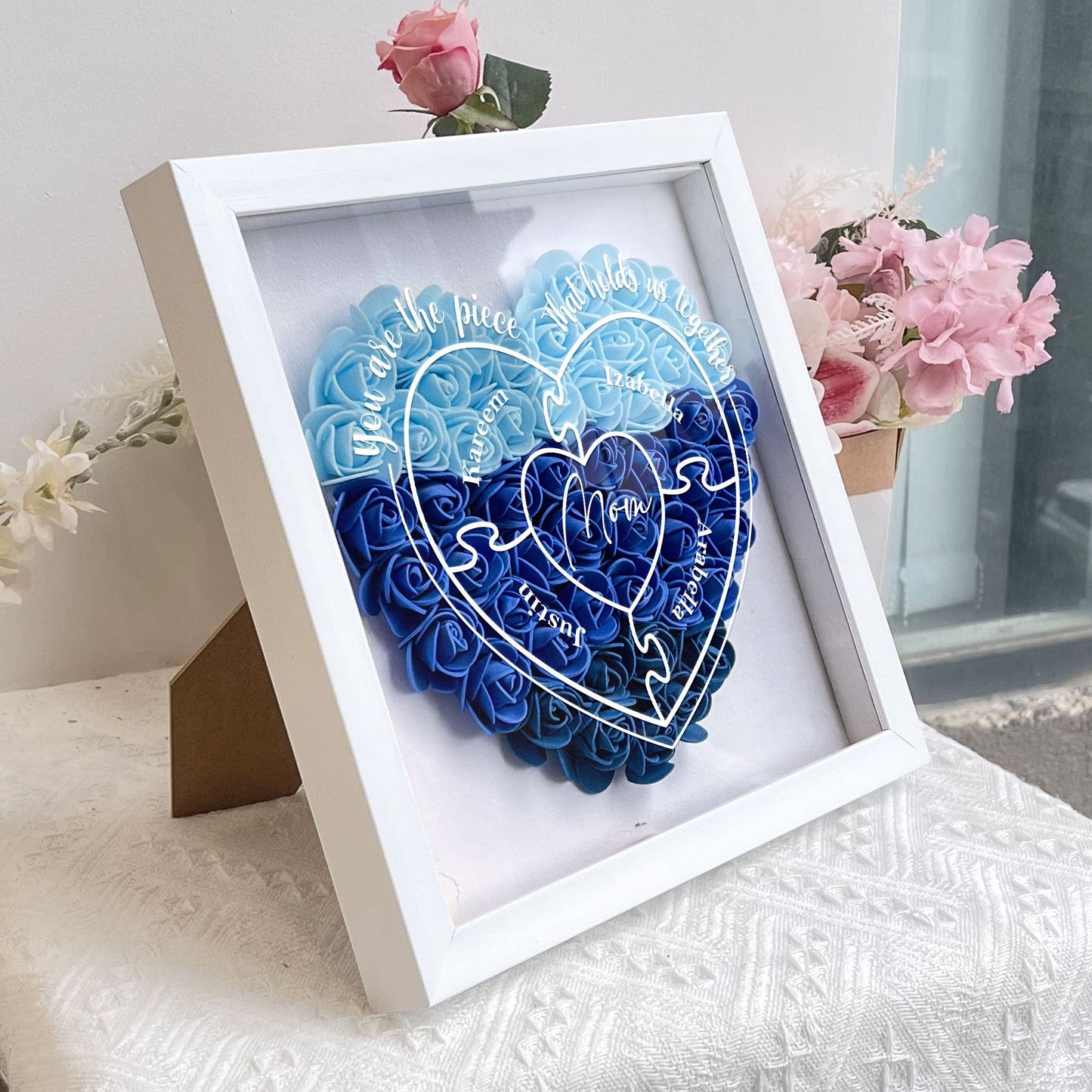 you are the piece that hold us together - flower shadow box for mum, eco-friendly display keepsake, perfect gift for mother's day, birthdays, and anniversaries