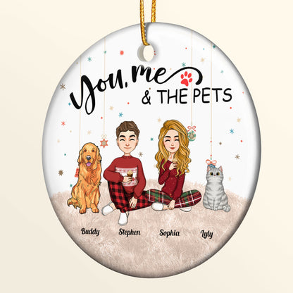 You, Me And The Pets - Personalized Ceramic Ornament for Family Holiday Decor and Gifts
