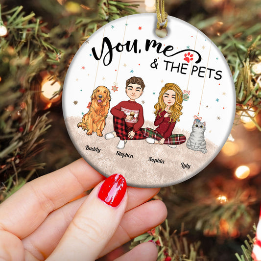 You, Me And The Pets - Personalized Ceramic Ornament for Family Holiday Decor and Gifts