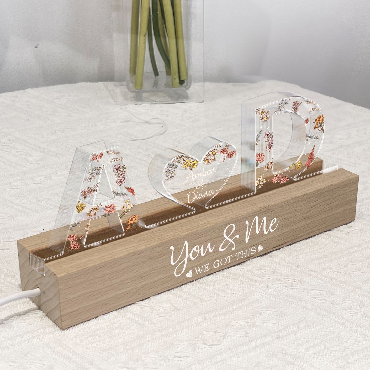 you & me we got this custom name - personalised led night light for couples, gift for her or him, romantic bedroom decor, unique anniversary or birthday present
