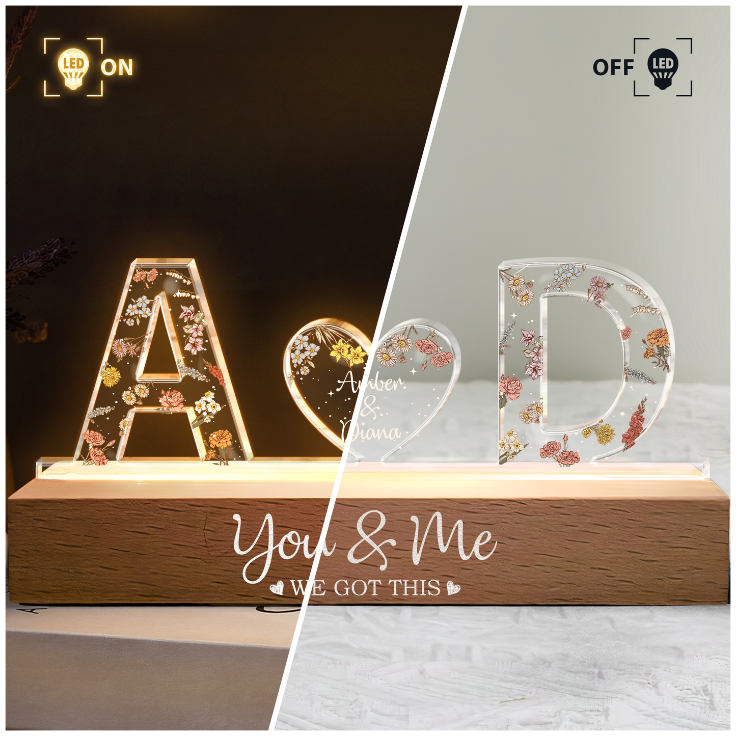 you & me we got this custom name - personalised led night light for couples, gift for her or him, romantic bedroom decor, unique anniversary or birthday present