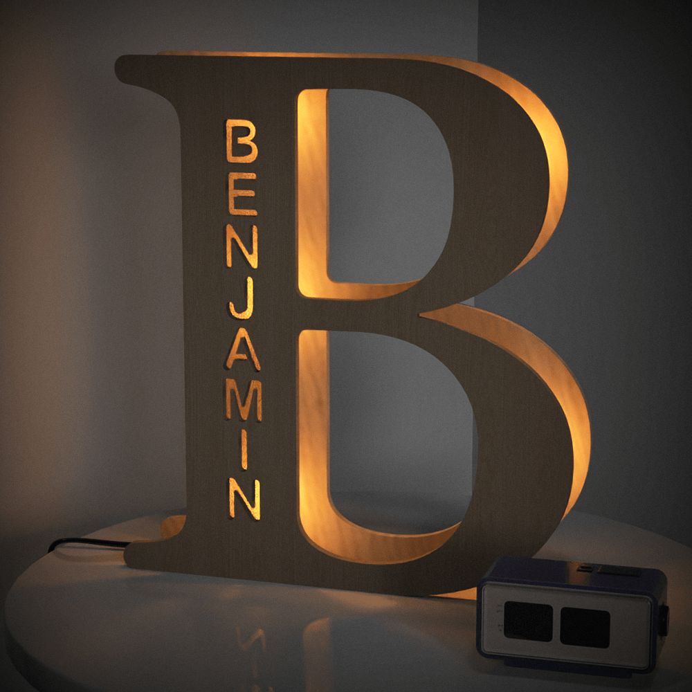 personalized name wooden letter night light 28cm for kids home decor with usb and adhesive backing, warm led glow, unique wall art a-z letters