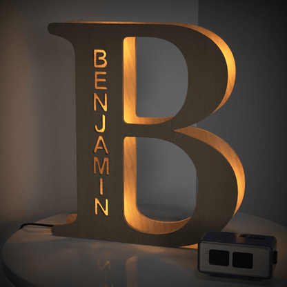 Personalized Name Wooden Letter Night Light 28CM for Kids Home Decor with USB and Adhesive Backing, Warm LED Glow, Unique Wall Art A-Z Letters
