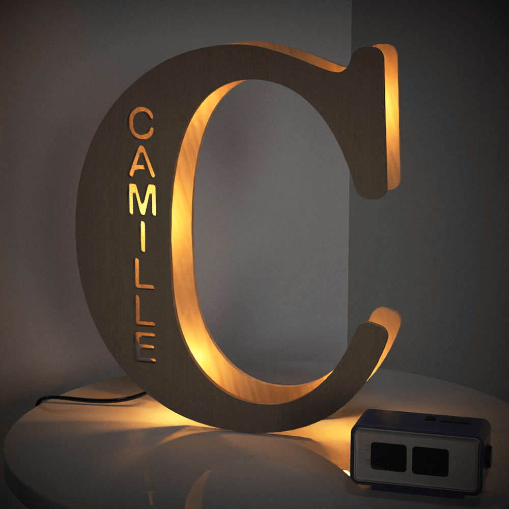 personalized name wooden letter night light 28cm for kids home decor with usb and adhesive backing, warm led glow, unique wall art a-z letters