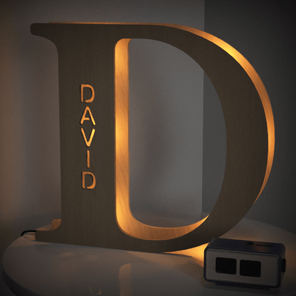 Personalized Name Wooden Letter Night Light 28CM for Kids Home Decor with USB and Adhesive Backing, Warm LED Glow, Unique Wall Art A-Z Letters