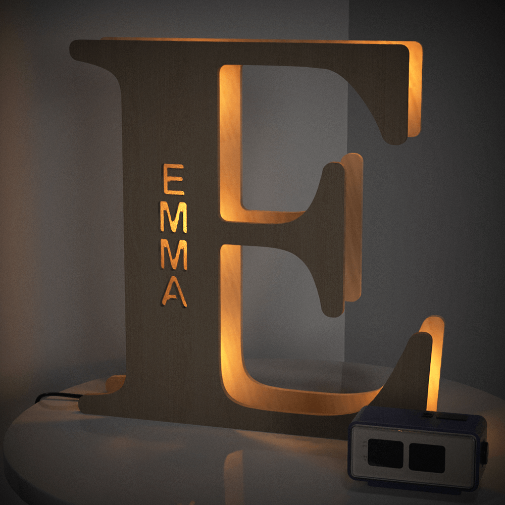personalized name wooden letter night light 28cm for kids home decor with usb and adhesive backing, warm led glow, unique wall art a-z letters