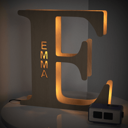 Personalized Name Wooden Letter Night Light 28CM for Kids Home Decor with USB and Adhesive Backing, Warm LED Glow, Unique Wall Art A-Z Letters