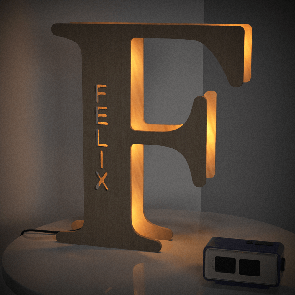 personalized name wooden letter night light 28cm for kids home decor with usb and adhesive backing, warm led glow, unique wall art a-z letters
