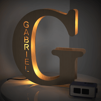 Personalized Name Wooden Letter Night Light 28CM for Kids Home Decor with USB and Adhesive Backing, Warm LED Glow, Unique Wall Art A-Z Letters