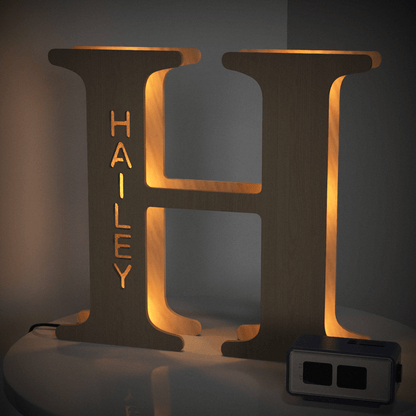 Personalised Wooden Letter Lamp Custom Name Alphabet Night Lights 19CM For Kids Room Decor, USB Powered, Warm LED Wall Light, Unique A-Z Design