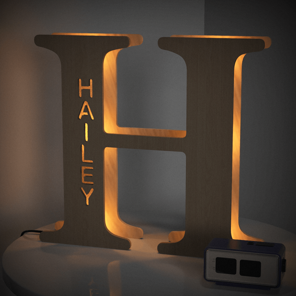personalized name wooden letter night light 28cm for kids home decor with usb and adhesive backing, warm led glow, unique wall art a-z letters