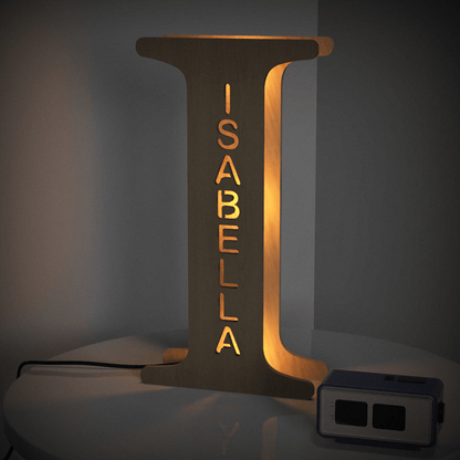 Personalized Name Wooden Letter Night Light 28CM for Kids Home Decor with USB and Adhesive Backing, Warm LED Glow, Unique Wall Art A-Z Letters