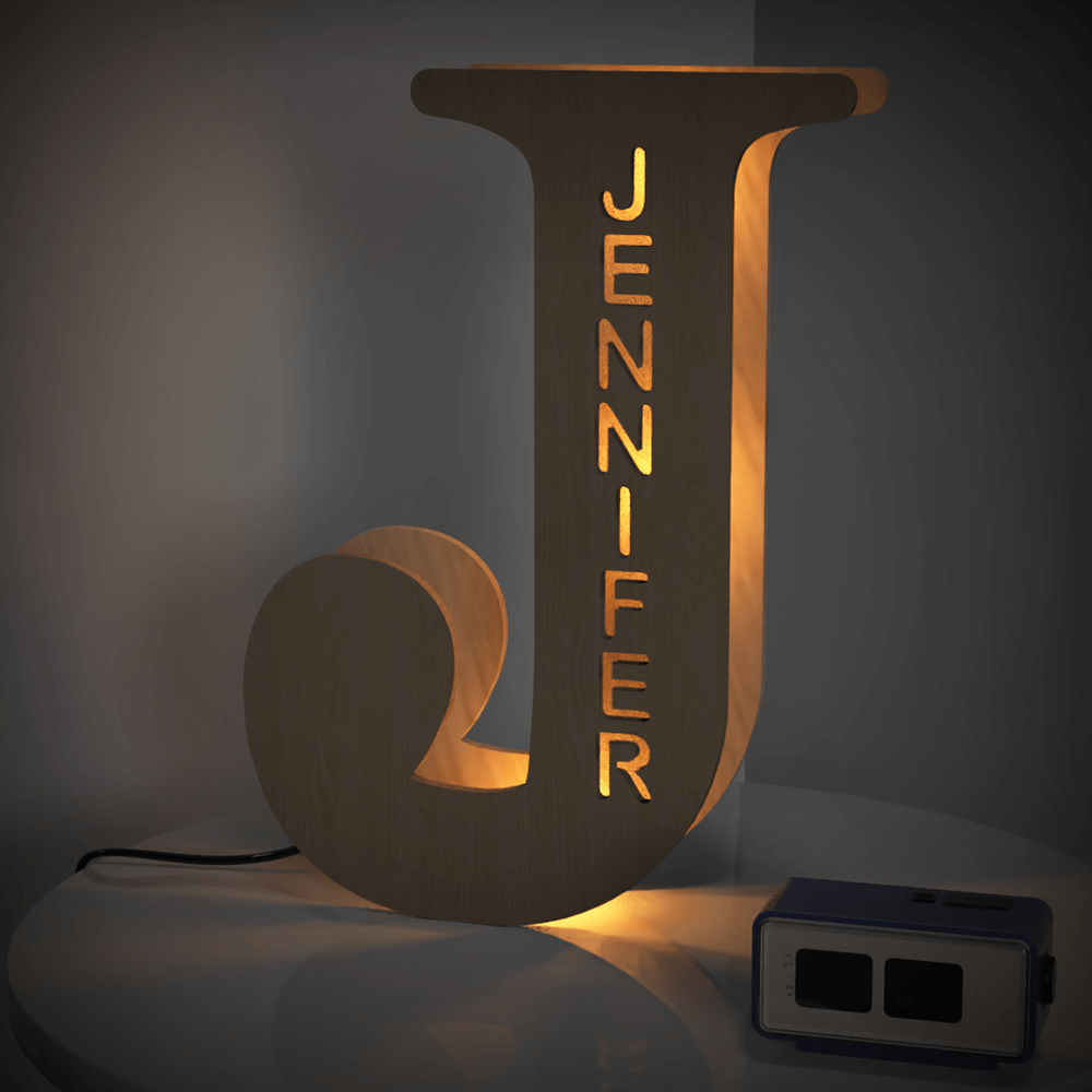 personalized name wooden letter night light 28cm for kids home decor with usb and adhesive backing, warm led glow, unique wall art a-z letters