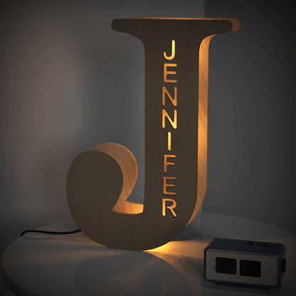 Personalized Name Wooden Letter Night Light 28CM for Kids Home Decor with USB and Adhesive Backing, Warm LED Glow, Unique Wall Art A-Z Letters