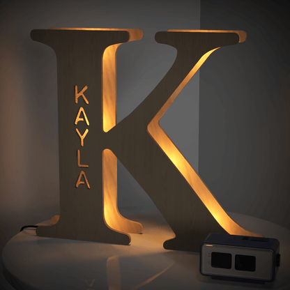 Personalized Name Wooden Letter Night Light 28CM for Kids Home Decor with USB and Adhesive Backing, Warm LED Glow, Unique Wall Art A-Z Letters