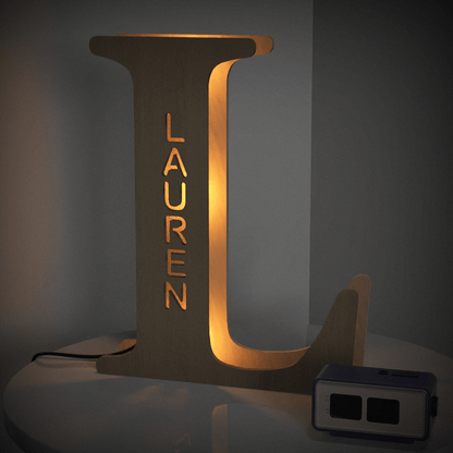Personalized Name Wooden Letter Night Light 28CM for Kids Home Decor with USB and Adhesive Backing, Warm LED Glow, Unique Wall Art A-Z Letters