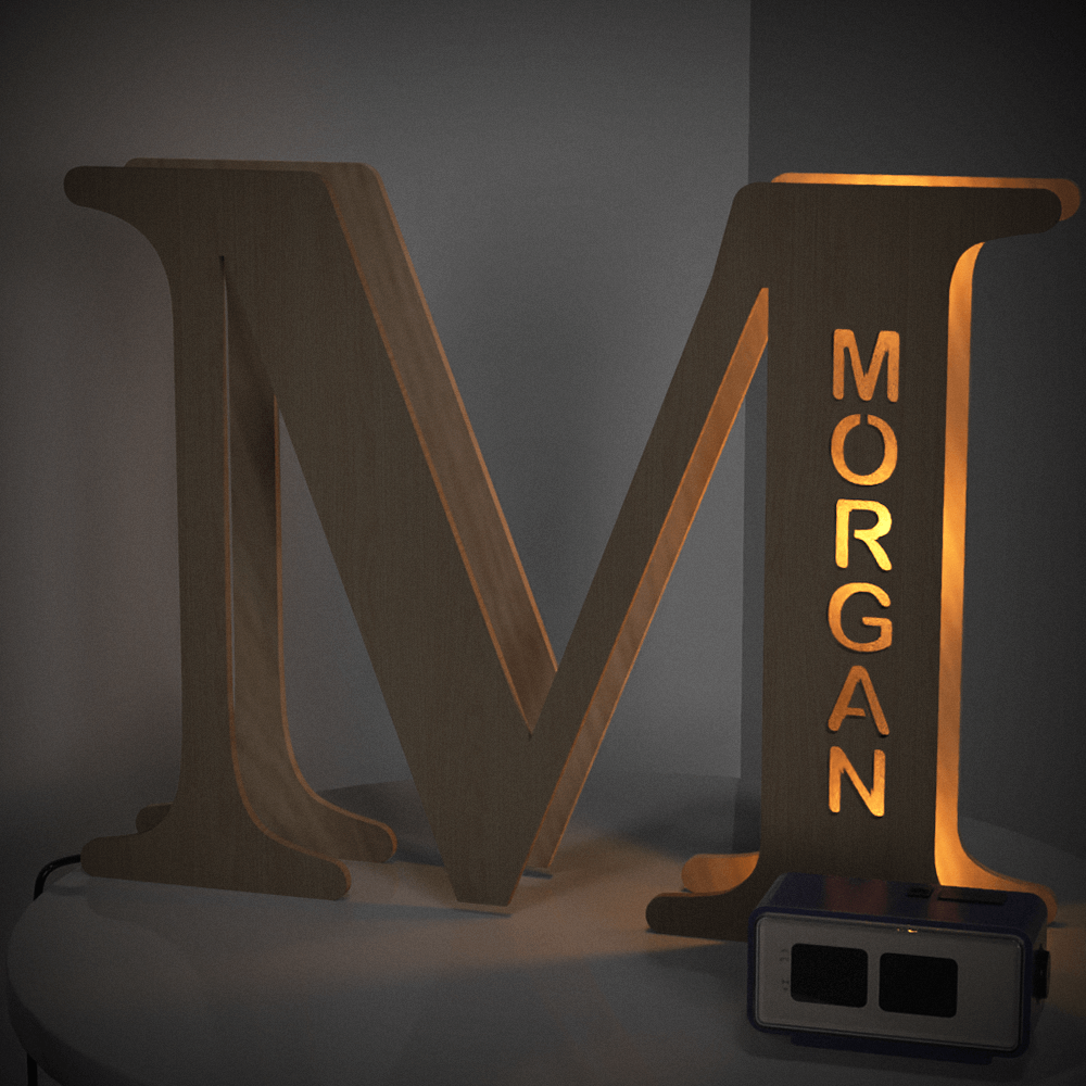 personalized name wooden letter night light 28cm for kids home decor with usb and adhesive backing, warm led glow, unique wall art a-z letters
