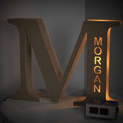 Personalized Name Wooden Letter Night Light 28CM for Kids Home Decor with USB and Adhesive Backing, Warm LED Glow, Unique Wall Art A-Z Letters