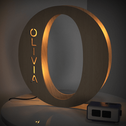 Personalized Name Wooden Letter Night Light 28CM for Kids Home Decor with USB and Adhesive Backing, Warm LED Glow, Unique Wall Art A-Z Letters