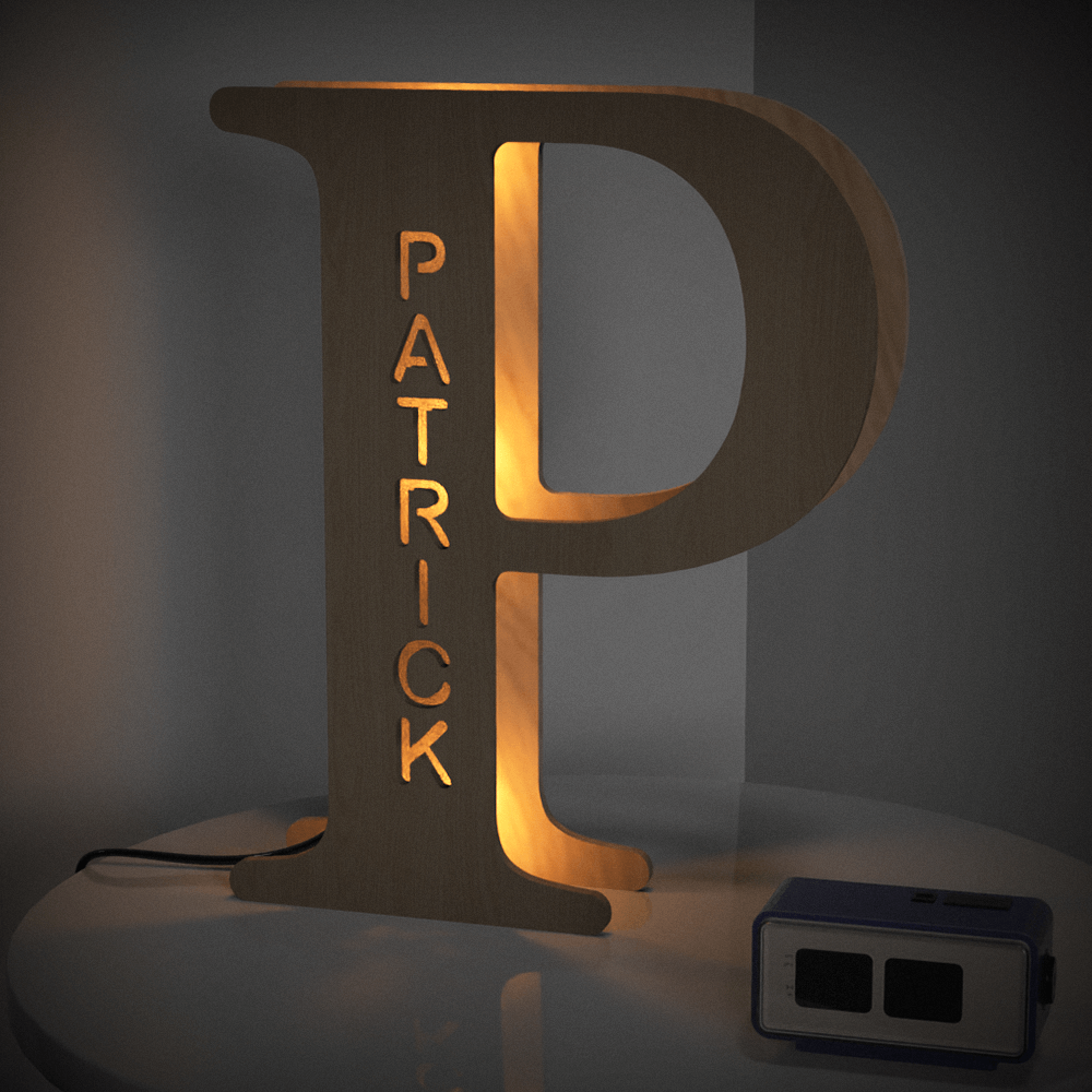 personalized name wooden letter night light 28cm for kids home decor with usb and adhesive backing, warm led glow, unique wall art a-z letters