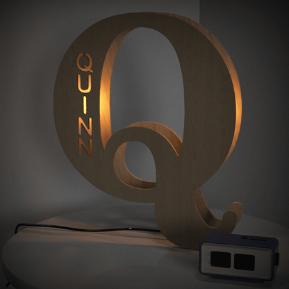 Personalized Name Wooden Letter Night Light 28CM for Kids Home Decor with USB and Adhesive Backing, Warm LED Glow, Unique Wall Art A-Z Letters